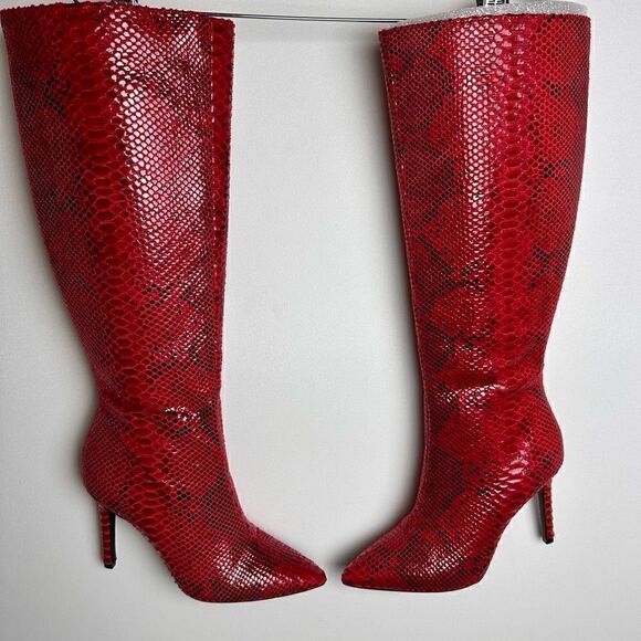 Red snake print knee high boots - Picture 12 of 13